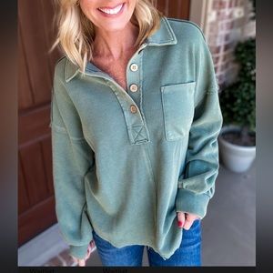 Button down collared Henley Knit Top